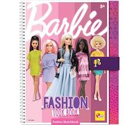 Lisciani - Barbie Fashion Look Book - Cuaderno de Moda - Desde 5 Años | Libreta de Estilismo por Completar - Plantillas, 4 Rotuladores y 4 Lápices - Encuadernación de Anillas - Paciencia y Lógica