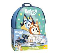 Lisciani - BLUEY: Escuela de Colorear y Dibujar - MOCHILA con Kit Creativo - 4 Pizarras Negras y Pegatinas - Listo para la Aventura - Desde 3 años en adelante - Fabricado en Italia
