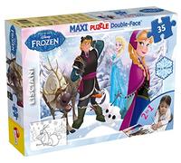 Lisciani - Disney Frozen - Maxi Puzzle de Suelo de 35 Piezas - Desde 3 Años | Puzzle Gigante Doble Cara - Elsa, Anna y Olaf Jugando en el Hielo - Rotuladores para Colorear el Reverso - Formato 70 x 50 cm