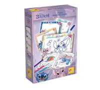 Lisciani - Disney Stitch - Escuela de Dibujo de Bolsillo - Desde 3 Años | Estuche de Preescritura Portátil - 4 Mini Pizarras y Cuaderno de Actividades - Trazar Líneas y Golpe de Vista - 4 Rotuladores