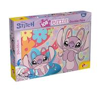 Lisciani - Disney Stitch - Maxi Puzzle para niños Desde 6 años - 108 Piezas Doble Cara con Reverso para Colorear - Formato 50 x 35 cm - Actividad Creativa Disney Stitch - Coordinación Ojo-Mano