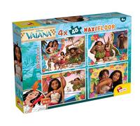 Lisciani - Disney Vaiana - Set MaxiFloor de 4 Puzzles - Desde 4 Años | Lote de Juegos Reversibles - Cuatro Ilustraciones de la Película por Ensamblar - Reverso por Colorear - 35 x 25 cm cada Uno
