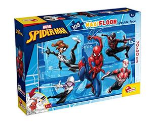 Lisciani - Marvel Spider-Man - MaxiFloor de 108 Piezas - Desde 4 Años | Rompecabezas por Montar en el Suelo - Reverso por Decorar, Doble Actividad - Motricidad Fina y Constancia - Mide 70 x 50 cm