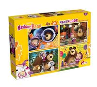 Lisciani - MASHA Y EL OSO Puzzle MaxiFloor - 4 x 48 Piezas - Para Niños desde 4 Años - 25x35cm - 4 Puzzles Masha and the Bear con Doble Cara para Colorear - Desarrolla Reflexión y Destreza