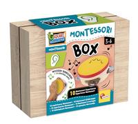Lisciani - Montessori Box - Kit Sensorial de Escucha - Desde 3 Años | Cofre Sensorial de Escucha - Pandereta de Madera Auténtica - Tarjetas Sonoras Ilustradas - Memoria, Atención y Destreza