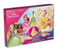 Lisciani - Princesas Disney - Taller de Vestidos Creativos - Desde 4 Años | Kit Creativo Princesas Disney - 600 Cuadrados de Tela - 6 Figuras para Decorar - Poke Art - Manualidades - Desde 4 Años