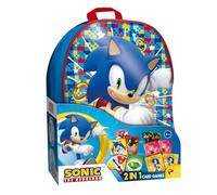 Lisciani - SONIC - Pack 2 en 1 - Set Mochila con Juegos de Cartas 2 en 1 Sonic - Juegos de Mesa Portátiles - Entretenimiento en Movimiento - 2 Jugadores y más - Desde 6 años - Fabricado en Italia