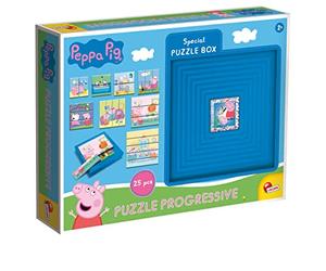 Liscianigiochi 47315 Peppa Pig 8 Puzzles Infantiles, 25 Piezas, Puzzle Progresivo, Incluye Caja piramidal, Rompecabezas para niños, Ideas de Regalos para cumpleaños 2 años