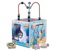 Liscianigiochi isciani - Montessori Wood - Cubo de Actividades sensorial Montessori para niños Desde 3 años - Juguete Educativo de Madera con 6 Actividades Tema océano - Motricidad Fina