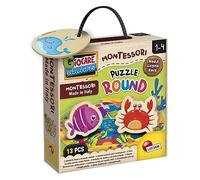 Liscianigiochi Montessori Legno Puzzle Round | Cartón Grueso y Fácil de Manejar - Encajes Prácticos y Duraderos - Sensación Táctil y Motricidad Fina - 6 Figuras para Montar