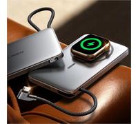 LISEN CardMag Magnetic Power Bank pour iPhone et Apple Watch, [Alloy] Chargeur Portable Ultra-Mince 10000mAh MagSafe Avec câble intégré pour iPhone 16/15 Series,MagSafe,Apple Watch S10/S9/S8/SE，Grey