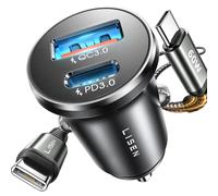 LISEN Cargador Coche Mechero Carga Rápida USB C 69W+60W Cable, Gadgets Coche 12/24V Carregador Isqueiro Carro Flash del Dia, Accesorios Coche para Camper iPhone 17 Pro MAX 16 15 Samsung S25 Xiaomi