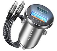 LISEN Cargador Coche USB C Carga Rapida 69W+C-C Cable, Cargador Movil Coche Regalos Hombre Adaptador Toma Mechero USB de 12V Metal Gadgets Accesorios para iPhone 16 15 Pro MAX Samsung S25 S23 Xiaomi