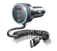 LISEN Cargador de coche USB C de 90 W, con PD 45 W USB C cable en espiral, mantiene el interior del coche ordenado, ideal para carga rápida 4 dispositivos, para iPhone 17 Pro Max, MacBook Neo, Android