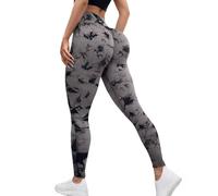 Lishang Leggins Deportivos Mujer Push Up Mallas Mujer Deporte Cintura Alta Mallas Deportivas Conjunto Fitness para Gym Entrenamiento Yoga Jogging B Tie-Dye Negro/Gris M