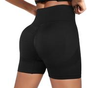Lishang Pantalones Cortos Mujer Deporte Mallas Cortas Push Up Cintura Alta Short Deportivo Leggins Deportivos Mujer Cortos para Gym Fitness Yoga Jogging Negro L