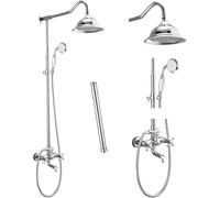LISHEUK Antique Brass Shower Faucet Set with Handheld Sprayer, 12" Rainfall Showerhead, Polished Chrome Finish, Luxury Bathroom for SPA-Like Experience