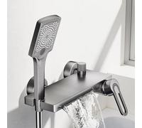 LISHEUK Grifos mezcladores de baño con Ducha de Pared, Cascada, Agua Caliente y fría, 3 Modos de Ducha de Mano, Grifo de baño y Mezclador de Ducha, Gris