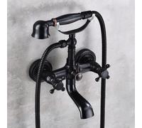 LISHEUK Grifos mezcladores de baño de Pared con Cabezal de Ducha Vintage, Grifo Mezclador de baño de 2 Orificios con Doble manija en Cruz, Negro Antiguo