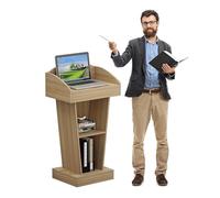 LISHEUK Púlpito para conferencias, atriles Sencillos, Escritorio para portátil de aglomerado, podios para Profesores con Almacenamiento Abierto, Soporte para podio, Mesa de confe