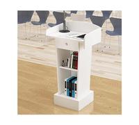 LISHEUK Soporte de Atril Blanco con cajón y Almacenamiento Abierto - Atril de recepción Sencillo para Profesores, Tablero de Densidad, Atril de enseñanza, Expositor de pie versát