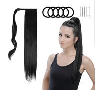 Liso Cola de Caballo Largo, 65cm Coleta Velcro Envolvente Pelucas Extensiones Postizos de Pelo Sintetico Coleta Postiza Pelo Liso Extensiones de Cabello Coleta Ponytail Extension para Damas, Negro