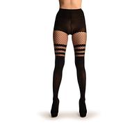 LissKiss Black Opaque With Striped Fishnet Top - Tights - Negro Medias Talla unica (34-42)
