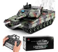 Lissontine Modelo RC Tanque RC 1:16 Tanque Militar Teledirigido con Orugas Metálicas, Disparo BB De 6 mm, Torre Giratoria Y Sonido Realista GermanLeopard2A6-Deluxe