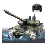Lissontine Tanque RC 1:16 Tanque Militar Teledirigido con Orugas Metálicas, Disparo BB De 6 mm, Torre Giratoria Y Sonido Realista GermanLeopard2A6-Deluxe