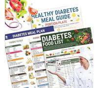 Lista de alimentos para diabetes 2025 y planificador de comidas, tabla de 3 piezas de alimentos para diabetes, planificador de comidas saludables, guía de nutrición, lista de alimentos bajos en azúcar