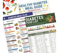 Lista de alimentos para diabetes y planificador de comidas, 3 piezas de alimentos laminados para diabetes, índice glucémico bajo en carbohidratos, libro de guía completa de alimentos para diabéticos