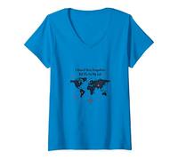Lista de Deseos para Viajar con el Mapa Mundial de Wanderlust y Cita de Aventuras Camiseta Cuello V, Mujer, Zafiro, S