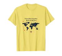 Lista de Deseos para Viajar con el Mapa Mundial de Wanderlust y Cita de Aventuras Camiseta, Hombre, Limón, XL