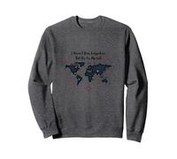 Lista de Deseos para Viajar con el Mapa Mundial de Wanderlust y Cita de Aventuras Sudadera, Unisex para Adultos, Jaspeado Oscuro, M