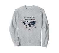 Lista de Deseos para Viajar con el Mapa Mundial de Wanderlust y Cita de Aventuras Sudadera, Unisex para Adultos, Gris Jaspeado, L