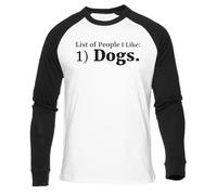 Lista De Personas Que Me Gustan: 1 Perros Camiseta Béisbol Blanca Unisex Manga Larga Negra Unisex White Baseball T-Shirt Black Long Sleeve