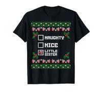Lista de Santas Naughty Nice Little Sister Familia Navidad Camiseta