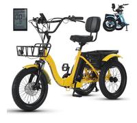 LISTaRSw 18 Inch Electric Tricycle for Charging 3-Wheel Electric Bike Folding Adult Electric E Bike with Storage Basket Large Tyres for Adults Electric Bicycle, Load Capacity 30 kg Yellow