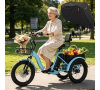 LISTaRSw 18 Inch Electric Tricycle for Charging 3-Wheel Electric Bike Folding Adult Electric E Bike with Storage Basket Large Tyres for Adults Electric Bicycle, Load Capacity 30 kg Blue
