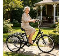 LISTaRSw 24 Inch Electric Tricycle with Three Wheels for Adults, Three Wheel Cruiser Bike, Load Capacity 150 Kg, Adjustable Height with Shopping Trolley Black