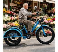LISTaRSw Bicicleta Eléctrica De 3 Ruedas De 24 Pulgadas para Adultos Y Personas Mayores, Triciclo De Nieve con Asiento/Sin Asiento, Pantalla LCD + Faro + Cuadro De Acero Al Carbono Blue-A