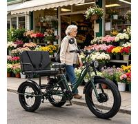 LISTaRSw Bicicleta Eléctrica De 3 Ruedas De 24 Pulgadas para Adultos Y Personas Mayores, Triciclo De Nieve con Asiento/Sin Asiento, Pantalla LCD + Faro + Cuadro De Acero Al Carbono Green-B