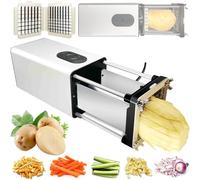 LISTaRSw Cortador Comercial De Frutas/Verduras - Hoja De 1/2" + 3/8", Cortador Eléctrico De Papas Fritas - Almacén De Gran Capacidad, Acero Inoxidable, para Patatas, Cebollas, Pepinos Silver