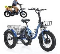 LISTaRSw Electric Bike Adults, Bicycle Elderly, 3-Wheel Electric Bike, 20 Inch Electric Tricycle, with Pedal Support & Mobile Power Bank, LCD Display, Adjustable Seat, MAX Load: 150KG A