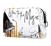 Listen to The Music - Bolsa de cosméticos para mujer, diseño de piano, violín, saxofón, neceser de viaje, bolsa organizadora grande con cremallera, multicolor, 18.5x7.5x13cm/7.3x3x5.1in, Neceser