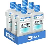 Listerine Cool Mint Extra Mild - Enjuague bucal sin alcohol, 6 x 500 ml | enjuague bucal antibacteriano con aceites esenciales, sabor a menta extrasuave, sin alcohol, para el cuidado bucal diario