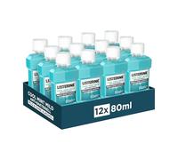 LISTERINE Cool Mint Mild (12 x 80 ml), enjuague bucal antibacteriano sin alcohol con sabor suave, para una sensación de frescura duradera