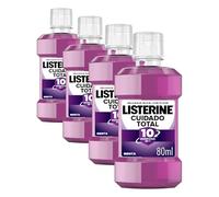 Listerine Cuidado Total 80 ml, enjuague bucal con alcohol, colutorio encías con 10 beneficios en 1, elixir bucal con 12 h de protección, para unos dientes blancos (Paquete de 4)