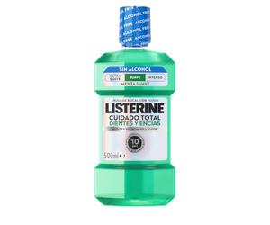 Listerine Cuidado Total Dientes y Encías Enjuague Bucal Sin Alcohol, 500 ml | Colutorio sin alcohol, Reduce la placa y protege las encías, 10 beneficios en 1 para una boca más sana, Sabor Menta Suave