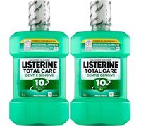 LISTERINE Enjuague bucal defensa dientes y encías, sabor a menta fresca, enjuague bucal encías inflamadas para dientes fuertes, con fluoruro, higiene bucal para encías sanas, 1 litro (Paquete de 2)